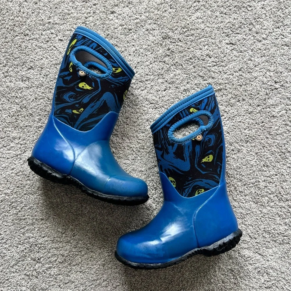 Bogs Kids Size 11 York Waterproof Boots - Spooky Skull Print Pull On Winter Snow